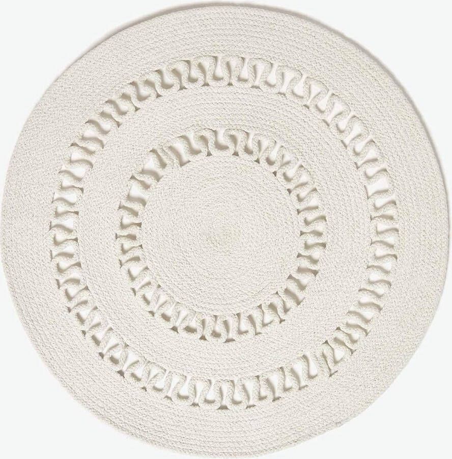 Rond vloerkleed in natuurlijke kleur 70 cm gehaakt katoenen vloerkleed retro-look luspatroon plat geweven vloerkleed voor slaapkamer woonkamer hal keuken