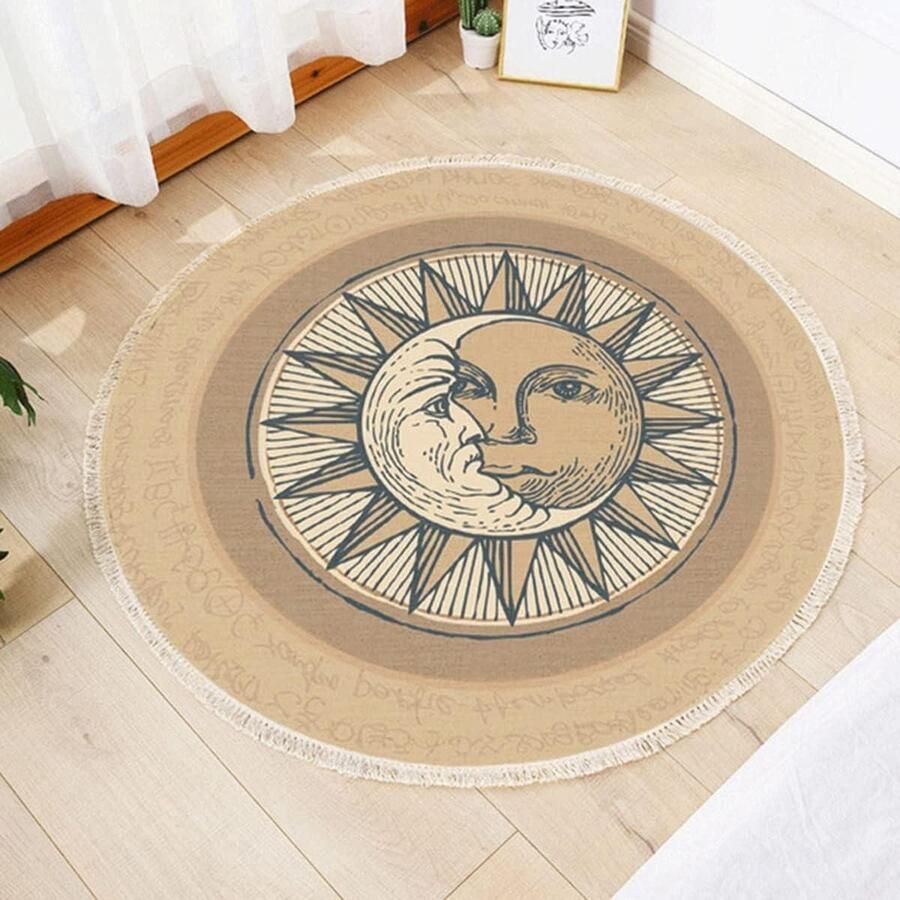 Rond vloerkleed met poppille weefpatroon wasbaar antislip katoenen tapijt klein rond tapijt voor balkon kinderkamer woonkamer rond tapijt 110 cm