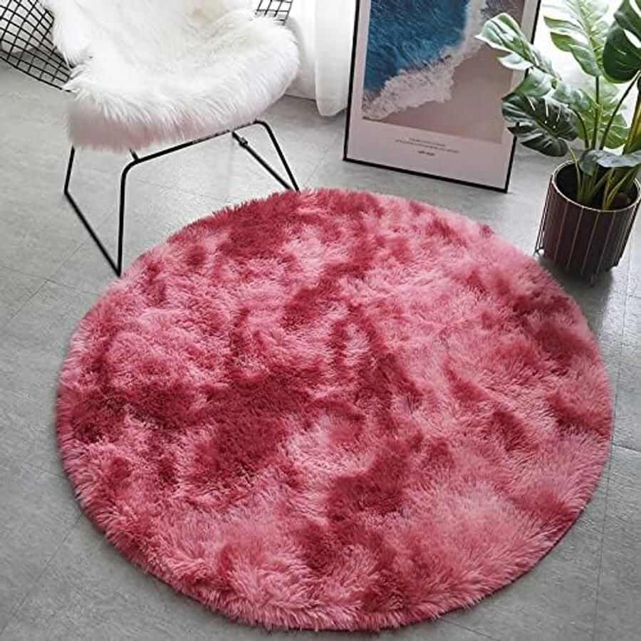 Rond Vloerkleed Modern Pluche Tapijt 100 cm Regenboogkleurig
