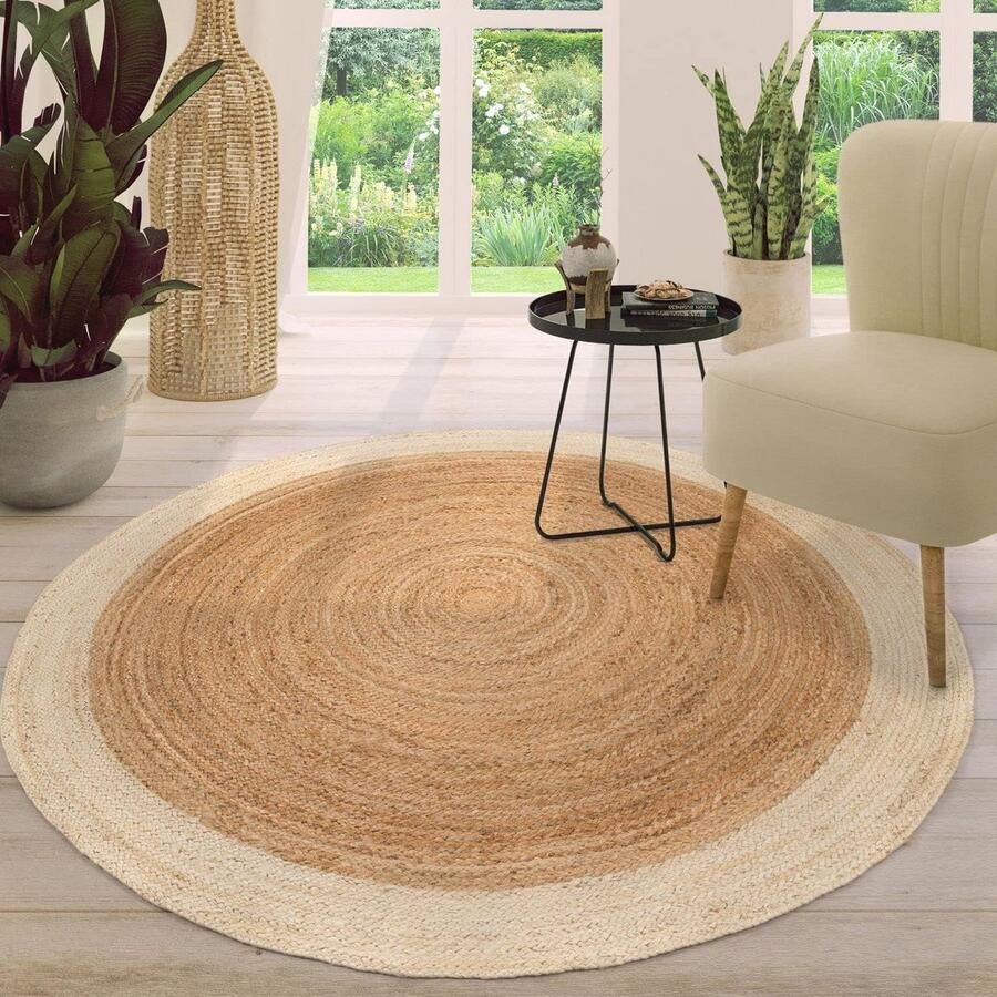 Rond Vloerkleed van Jute Handgemaakt Boho Tapijt voor Woonkamer Eetkamer en Slaapkamer 80 cm