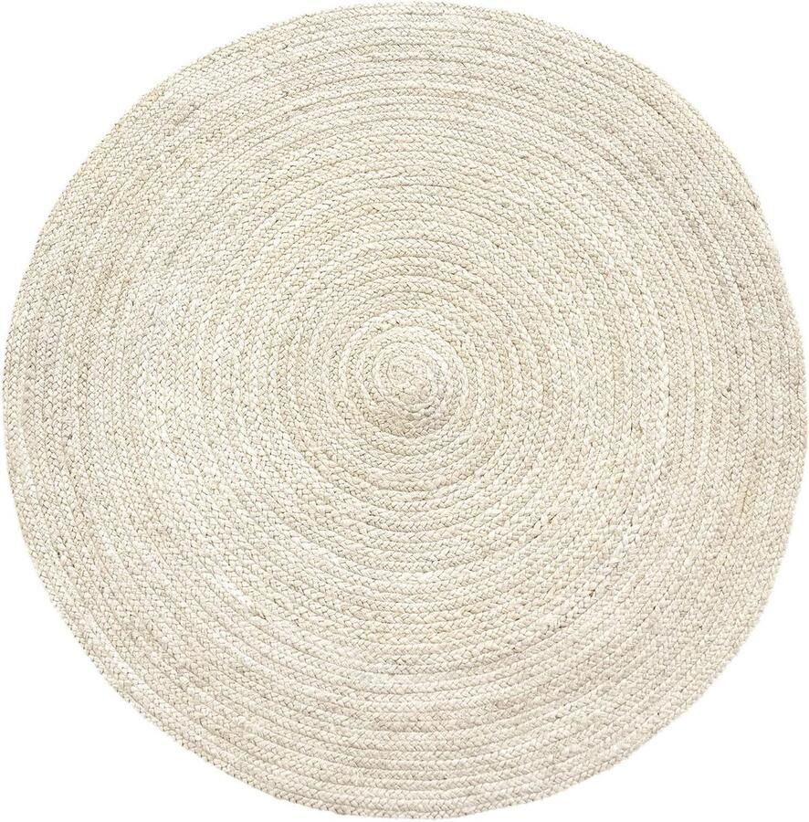 Rond Vloerkleed van Jute Natuurlijk Tapijt 100x100cm Half Wit