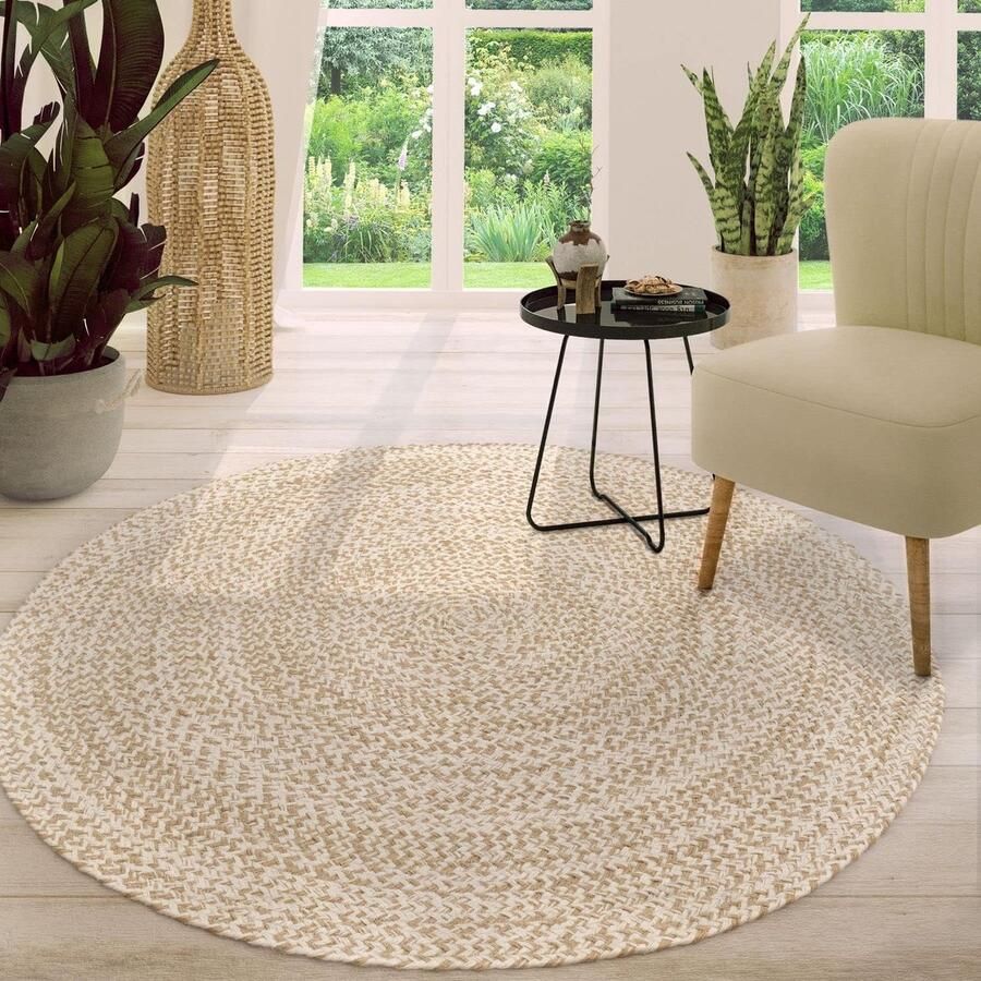 Rond Vloerkleed van Natuurlijke Jute Vezels – Boho Stijl Beige 80 cm