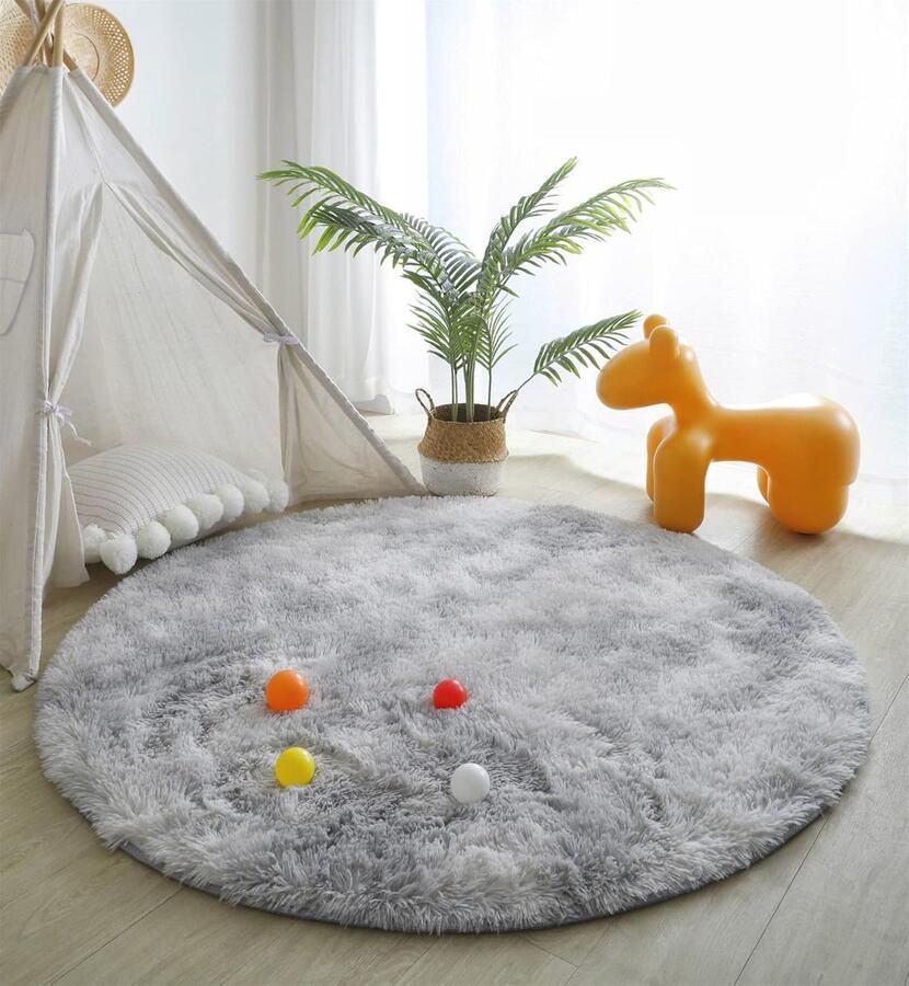 Rond Vloerkleed voor Woonkamer Shaggy Ultrazacht Tapijt (Lichtgrijs 100 x 100 cm) Antislip Modern Design