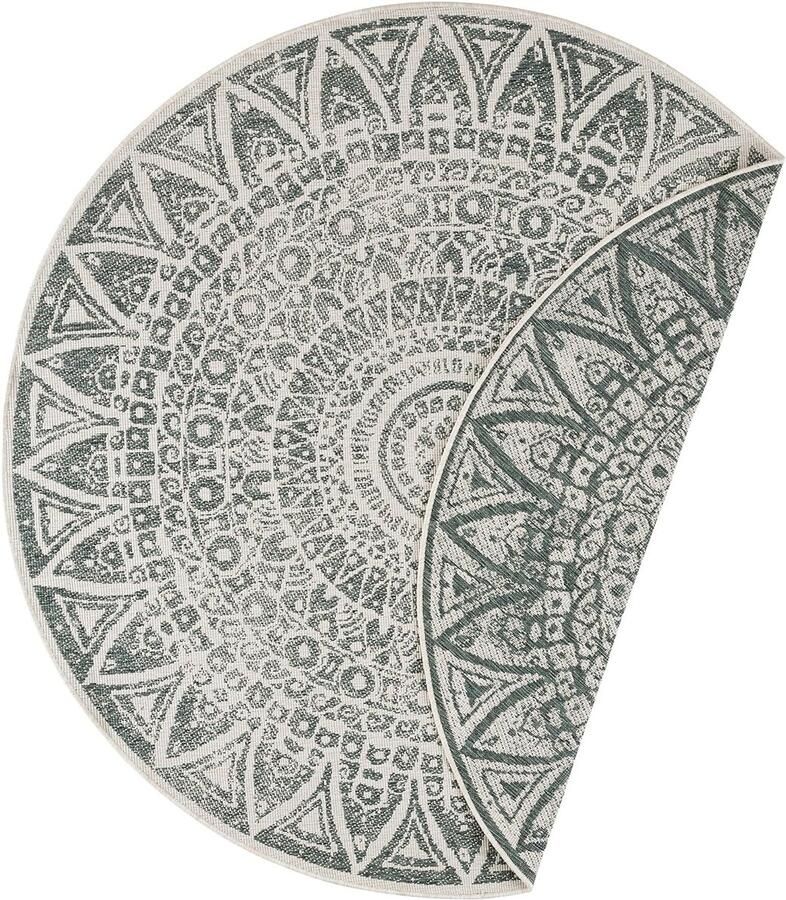 Rond Vloerkleed Weerbestendig & Modern Design 140 cm Groen-Crème