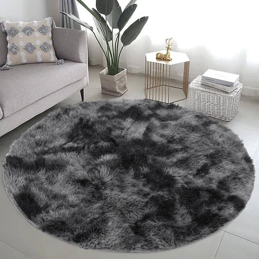Rond vloertapijt 100 cm ruikig cirkeltapijt antislip pluche tapijt wasbaar pluche tapijt zachte vloermat voor binnen voor woonkamer balkon slaapkamer thuis decoratie (donkergrijs)