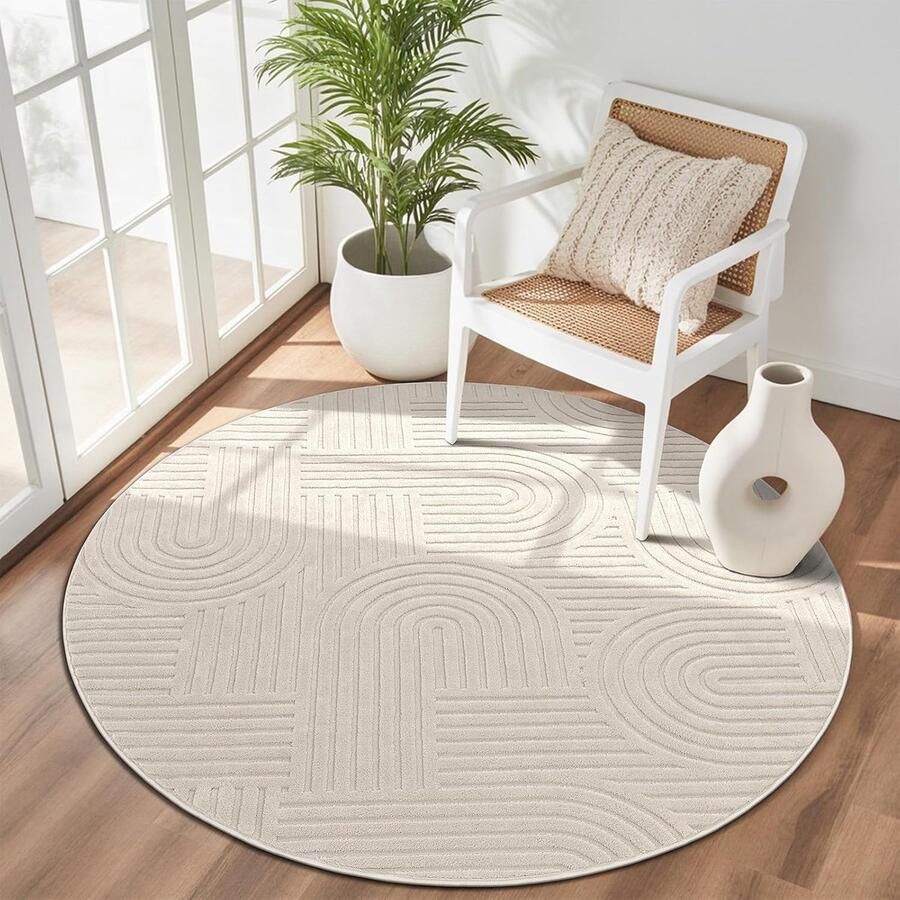 Rond Wasbaar Vloerkleed 120x120 cm Moderne Antislip Tapijten voor Woonkamer en Slaapkamer Beige