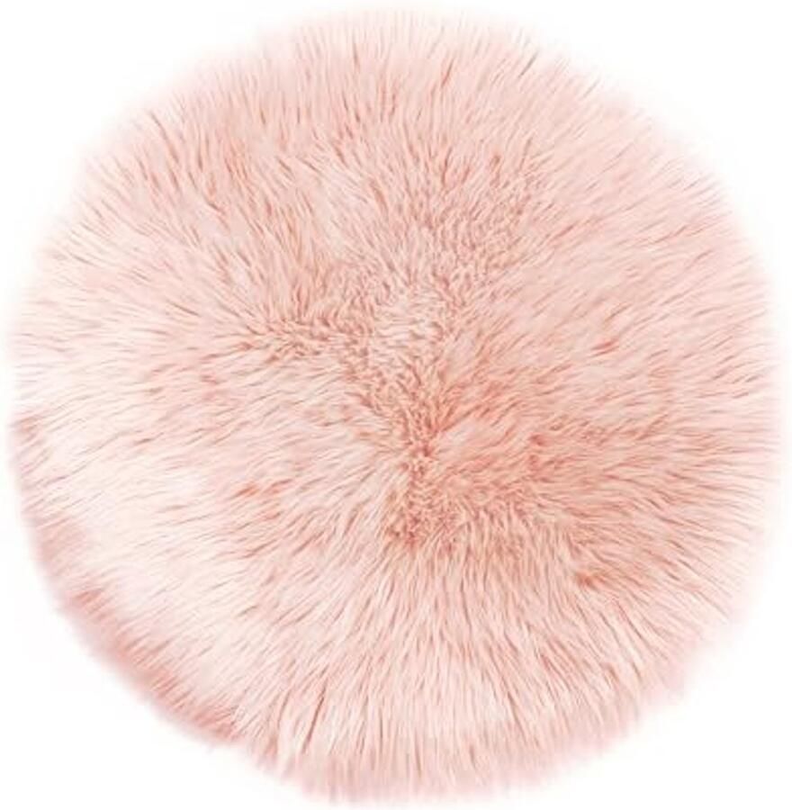 Rond Wasbare Nepbont Vacht Tapijt Fluffy Decoratieve Vloerkleed Roze 30 cm