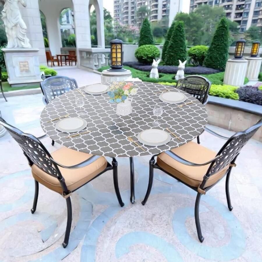 Rond waterdicht tafelkleed elastische rand 1 stuk grijs PVC 114-140 cm