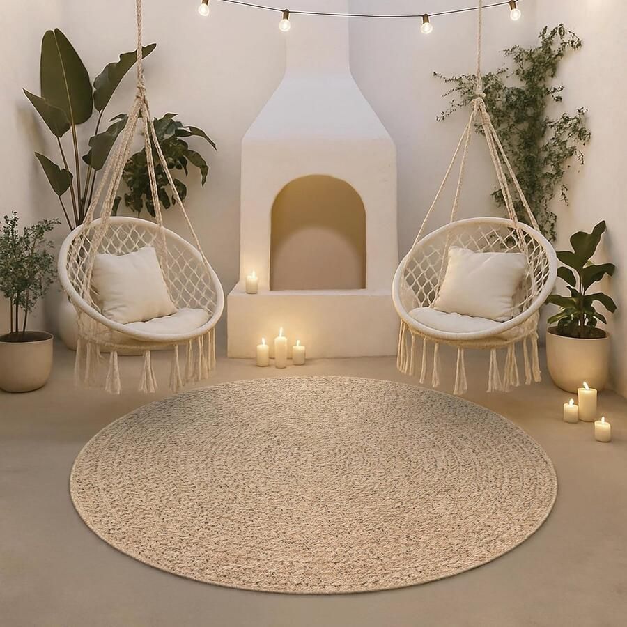 Rond Buiten- en Binnentapijt 160 cm Weerbestendig met Jute-Look Geschikt voor Tuin en Terras