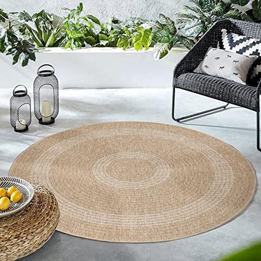 Rond Weerbestendig Tapijt voor Binnen en Buiten 80 cm Beige Waterdicht en Wasbaar