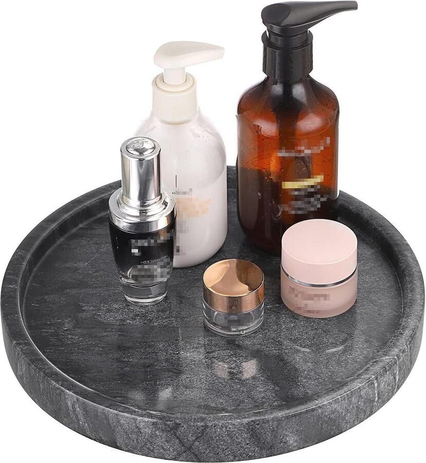 Rond zwart marmeren decoratief dienblad 25 cm ideaal voor keuken kaptafel en badkamer