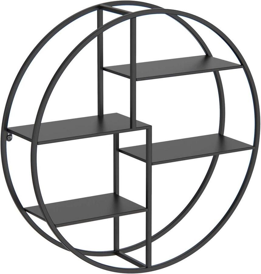 Rond zwart metalen wandrek met planken vintage industriële stijl voor keuken badkamer en woonkamer