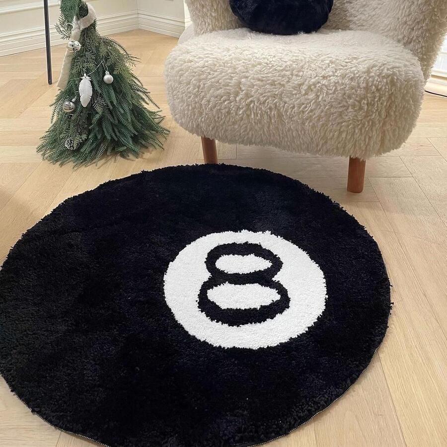 Wollig laagpolig vloerkleed 8-delig voor woonkamer en slaapkamer zacht en antislip Ø 100 cm rond zwart Tapijt