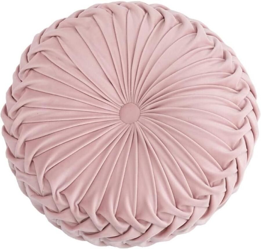 13.7 Round Sofa Cushion Pure color velvet home decor pleated round pillow pumpkin pillow Suitable for home bed car decoration (pink) - Foto 2
