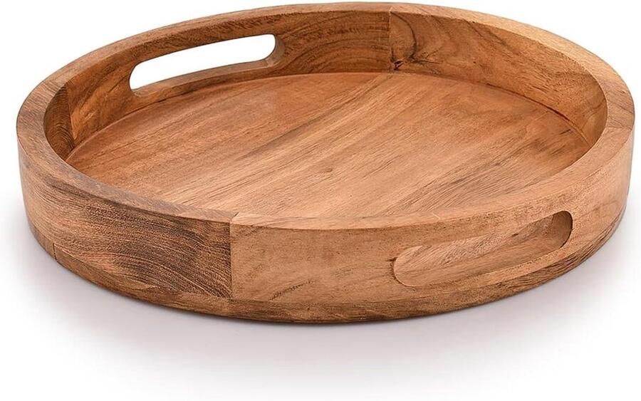 Ronde acacia houten dienblad met handgrepen dranken en voedsel serveren bar woonkamer eettafel 3048 cm x 3048 cm x 406 cm wooden tray