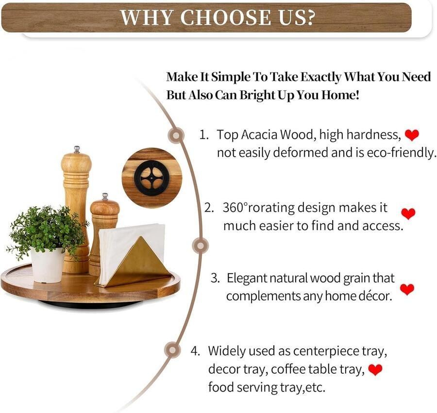 Ronde Acacia Houten Lazy Susan Draaitafel 30 cm Decoratieve Salontafel Keuken Organizer Organisator voor Kast Teller. Zoekwoorden: Hout Decor