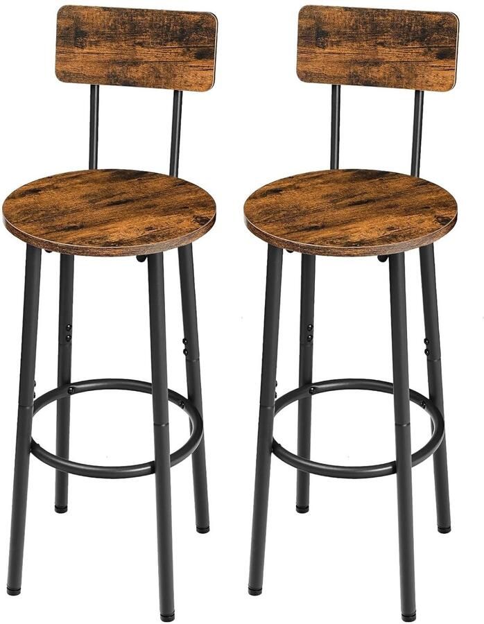 Trankielo Set van 2 Vintage Barstoelen met Rugleuning en Voetsteun in Bruin en Zwart