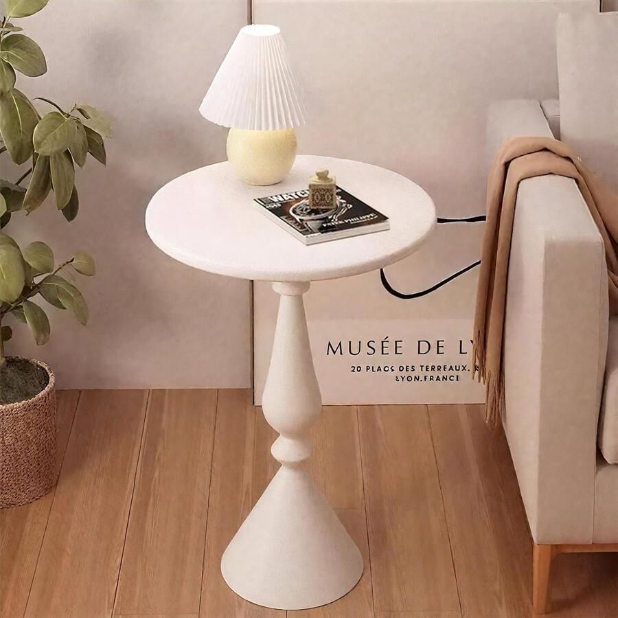 Ronde bijzettafel 40 x 40 x 61 cm – Witte ruimtebesparende zijtafel van licht metaal voor woonkamer slaapkamer of balkon
