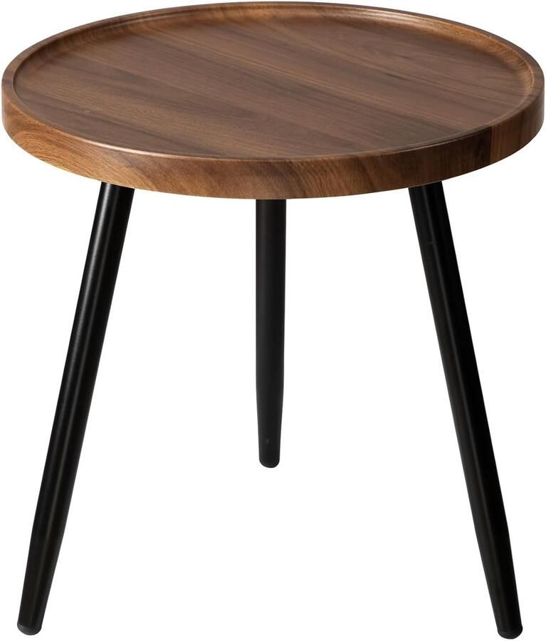 Ronde bijzettafel accenttafel bruin en zwart hout en metaal
