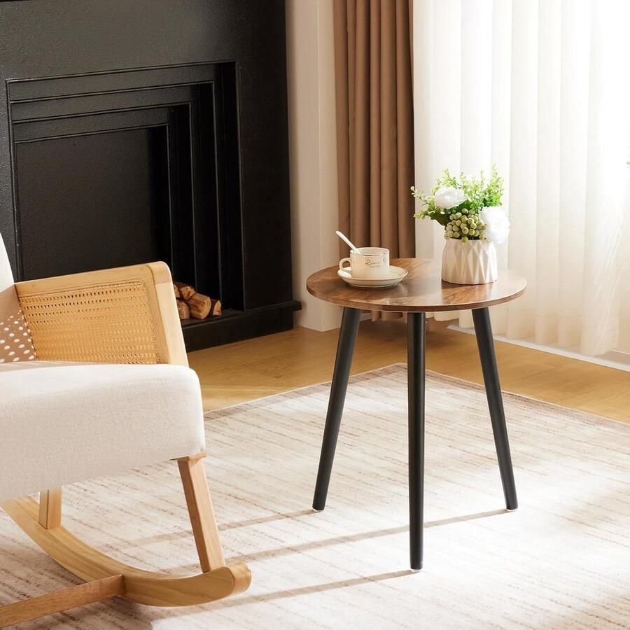 Ronde Bijzettafel Houten Salontafel Geschikt voor Woonkamer Nachtkastje 1 stuk Vintage Bruin Zwart Diameter 42 cm
