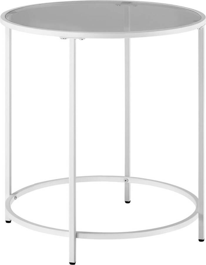 Ronde bijzettafel Kleine glazen tafel met gehard glasoppervlak en metalen frame Nachtkastje Slaaptafel Balkon Parelwit Leisteengrijs LGT020W01