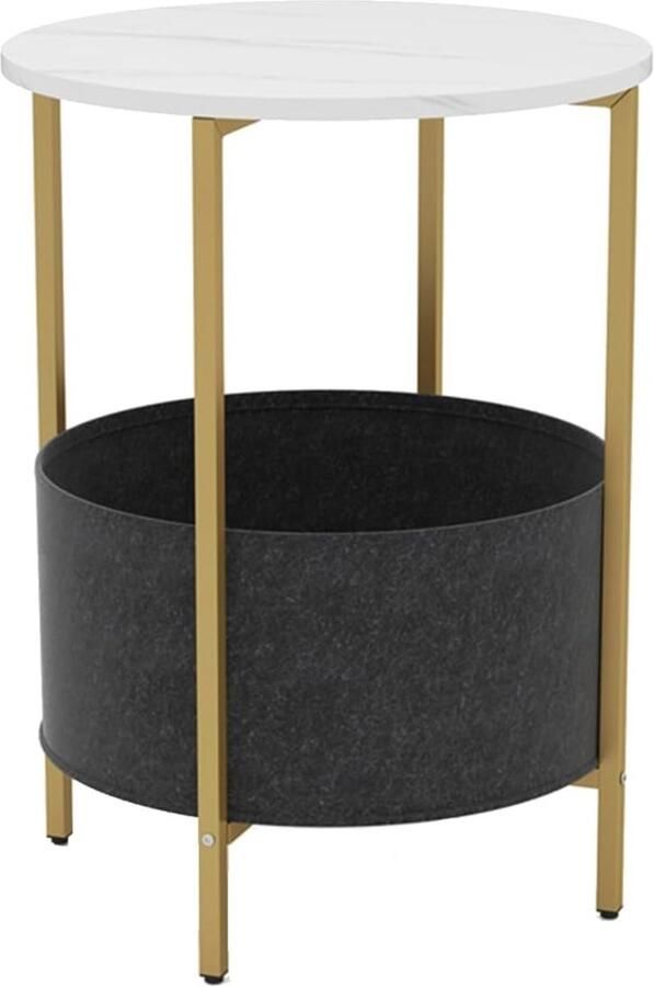 Ronde bijzettafel met 2 lagen banktafel met stoffen opbergmand metalen frame bijzettafel nachtkastje voor woonkamer slaapkamer kantoor 44 x 60 5 cm (wit)