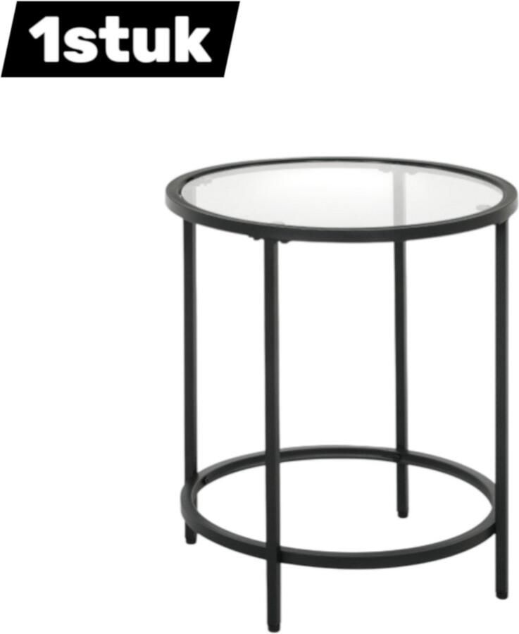 Ronde bijzettafel met glazen blad en metalen frame salontafel nachtkastje voor woonkamer slaapkamer zwart diameter 48 x 54 7 cm 1 stuk