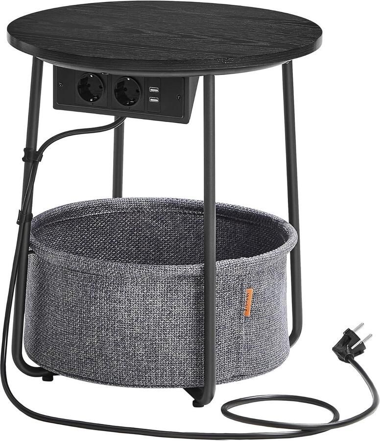 Ronde Bijzettafel met Laadstation en USB-aansluitingen Compacte Salontafel voor Woonkamer en Slaapkamer