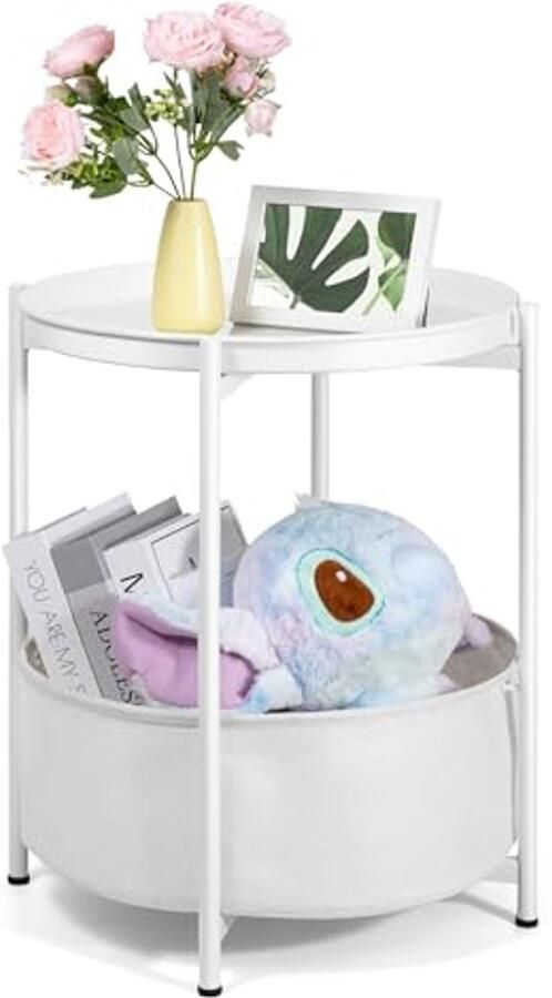 Ronde Bijzettafel met Opbergmand Multifunctioneel en Stijlvol