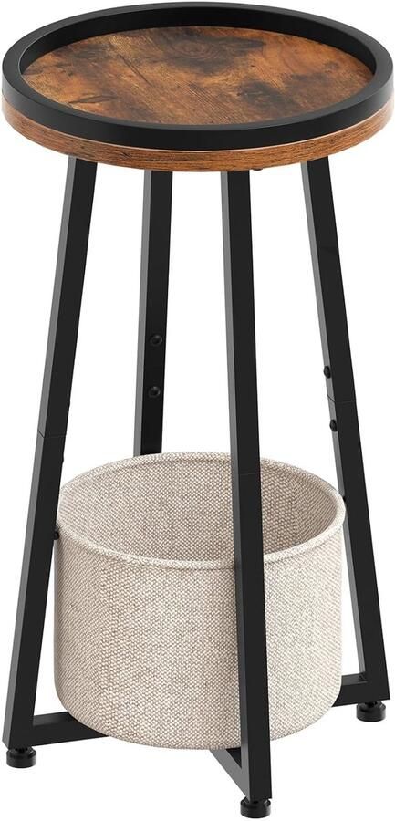 Ronde bijzettafel met opbergruimte ideaal voor kleine ruimtes 1 stuk spaanplaat en metaal 30 x 30 x 60 cm