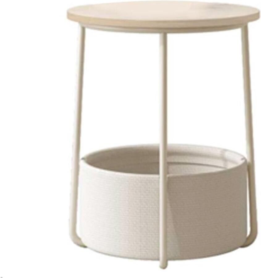 Ronde bijzettafel met stoffen mand opbergruimte voor woonkamer slaapkamer modern nachtkastje crèmewit LET223K67 Bijzettafel