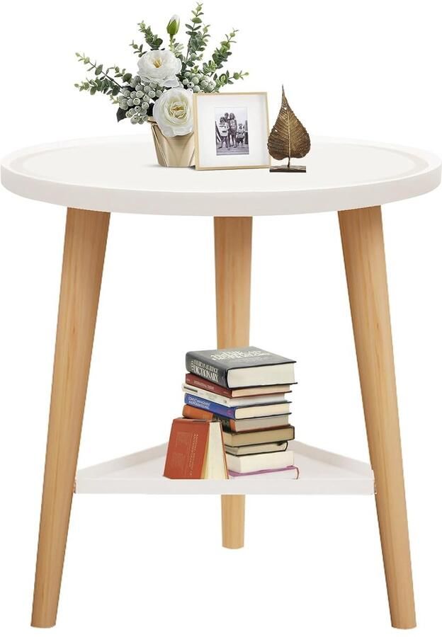 Ronde bijzettafel met opbergruimte Wit Hout 40 × 44 cm