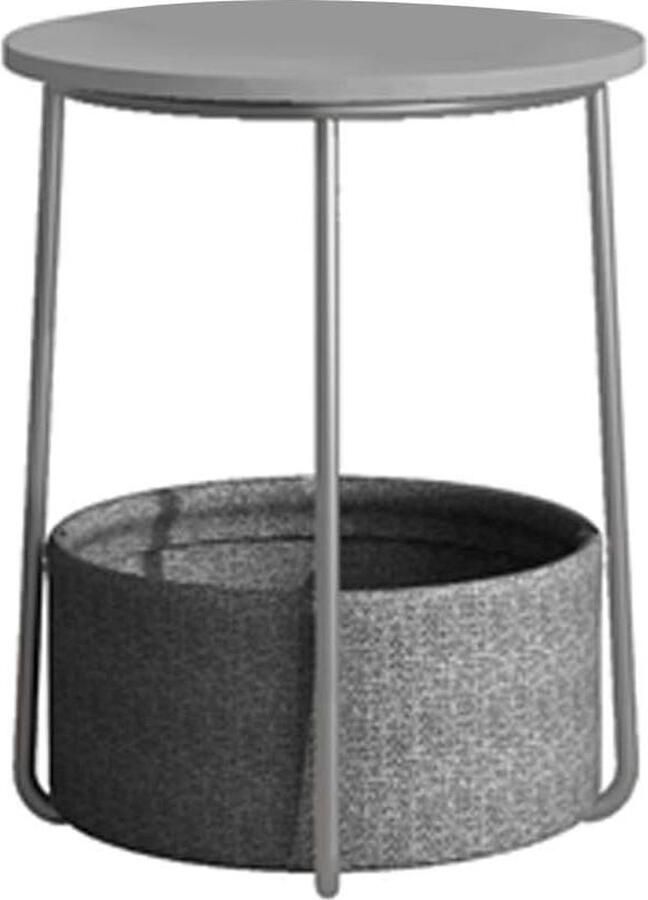 Ronde bijzettafel met stoffen mand opbergruimte voor woonkamer en slaapkamer modern nachtkastje duifgrijs-leigrijs LET223G36