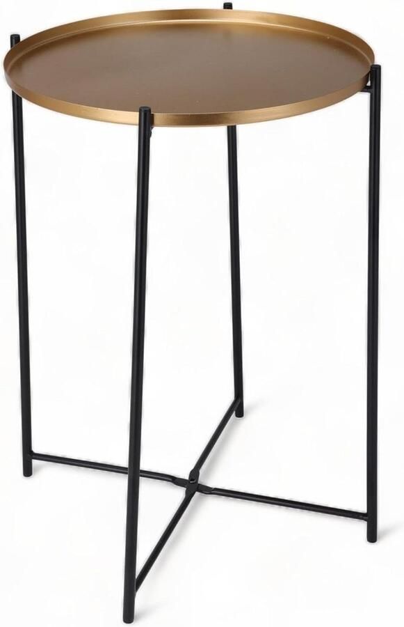 Ronde bijzettafel metaal afneembaar dienblad stabiel woonkamer slaapkamer minimalistisch design goud zwart