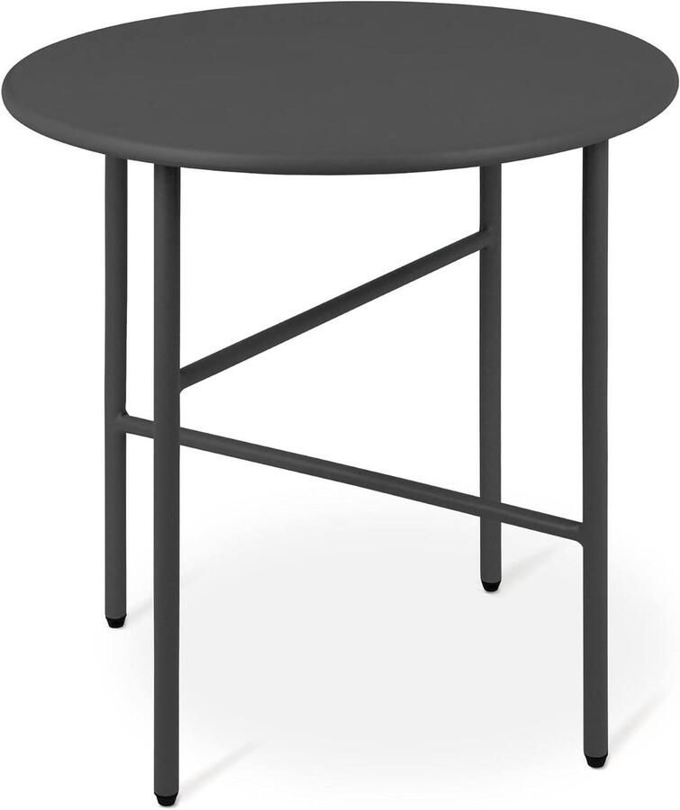 Ronde Bijzettafel Metaal Zwart Ø 44 cm Krasbestendig Stabiele Woonkamer Salontafel Lichtgewicht Binnen & Buiten Tuintafel Balkontafel Terras Nachtkastje Bed Slaapkamer Finn