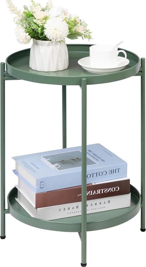 Ronde Bijzettafel Metalen Bijzettafel Elegant design Geschikt voor woonkamer en slaapkamer 1 stuk Grasgroen Metaal