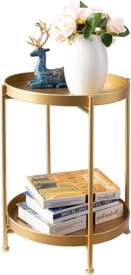 Ronde Bijzettafel Metalen bijzettafel Multifunctioneel 1 stuk Goud 2 lagen
