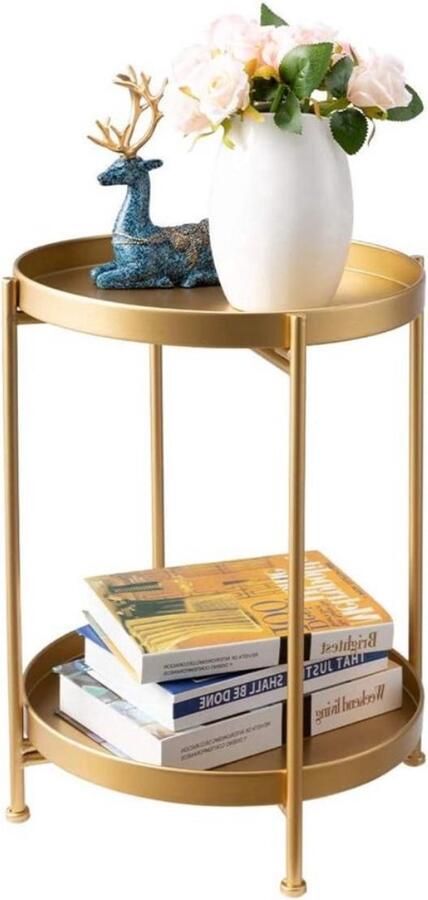 Ronde Bijzettafel Metalen bijzettafel Multifunctioneel 1 stuk Goud 2 lagen