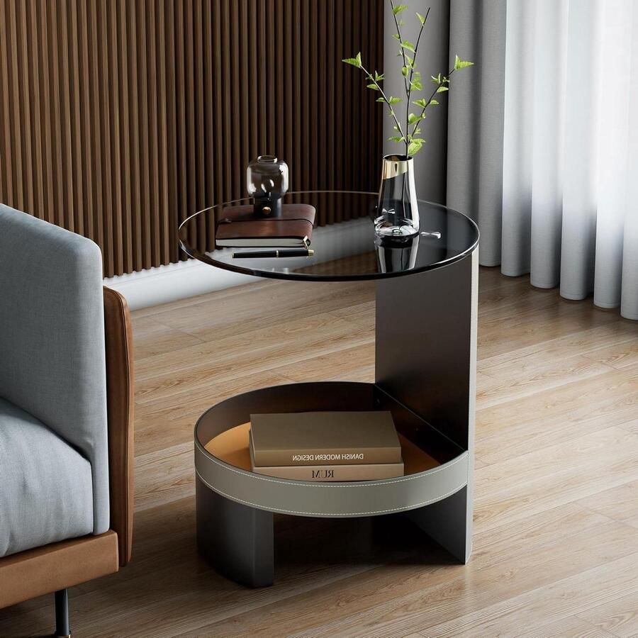 Ronde bijzettafel moderne stijl geschikt voor bank en balkon 1 stuk gehard glas 46 x 46 x 52 cm