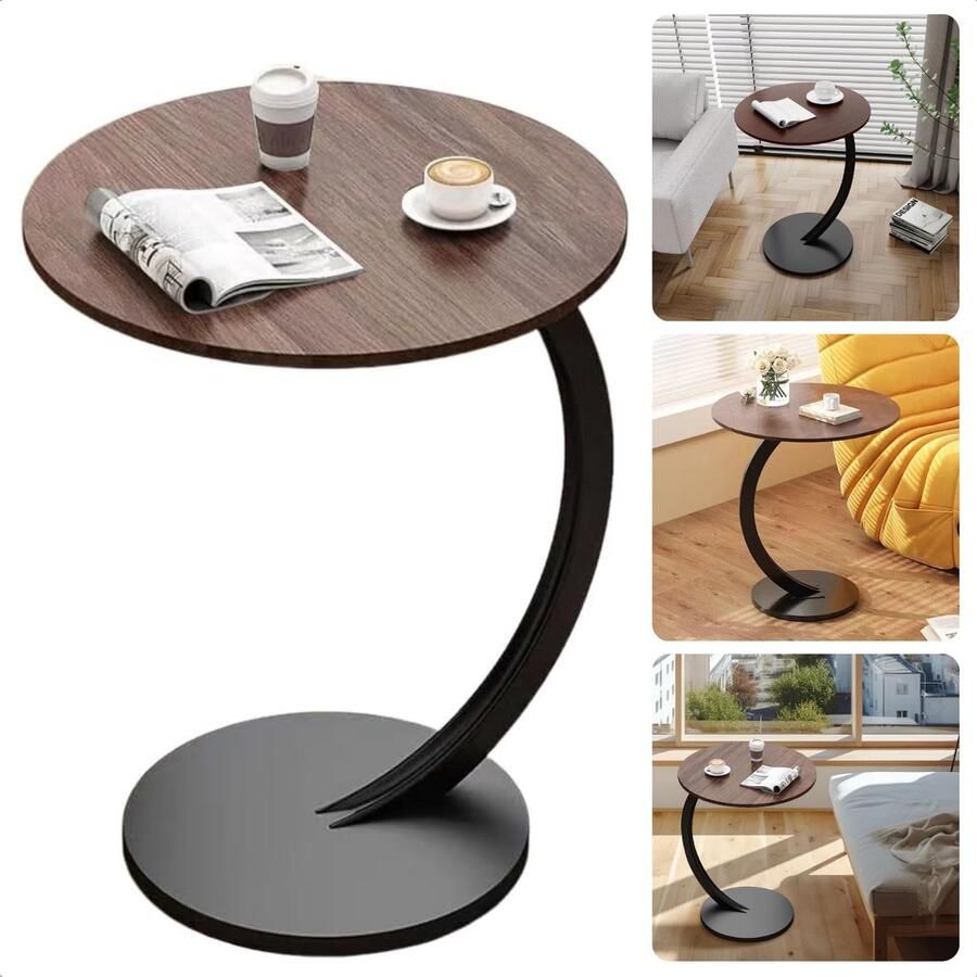 Cheqo Ronde Bijzettafel Salontafel Hout & Metaal 40 cm Moderne Sidetable Bruin Inclusief EBOOK