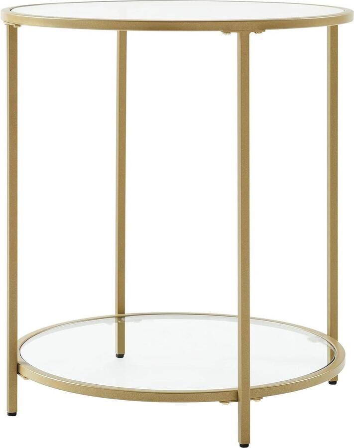 Ronde bijzettafel met gehard glas en stalen frame Modern nachtkastje met opbergvak Goudkleurig LGT034A61