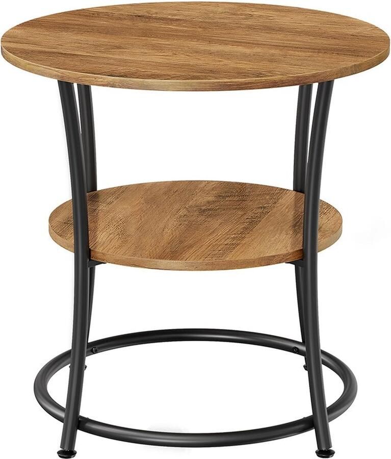 Rootz Living Rootz Ronde Bijzettafel Walnoot Zwart Spaanplaat Staal 30kg Capaciteit 55cm x 55cm Modern Woonkamermeubilair