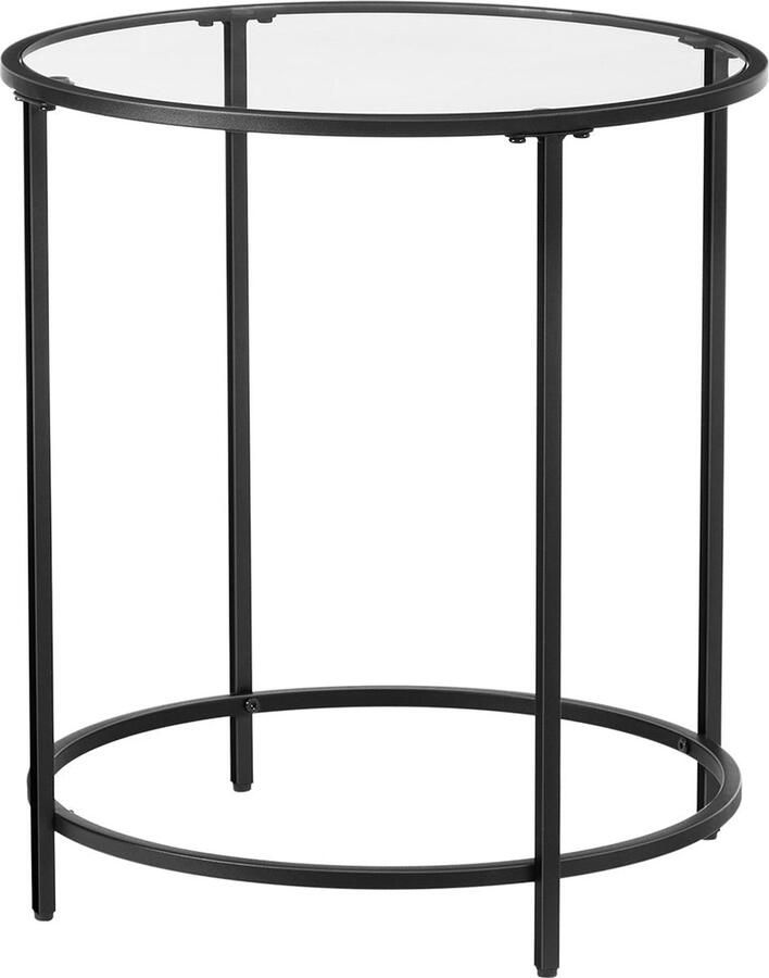Rootz Living Rootz Bijzettafel Ronde Bijzettafel Met Zwart Metalen Frame Bijzettafel Met Glazen Blad Nachtkastje Woonkamer Bijzettafel Zwart 50 x 55 cm