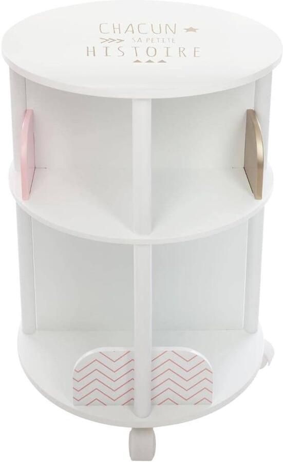 Ronde Boekenkast met Wieltjes voor Kinderkamer Wit Roze