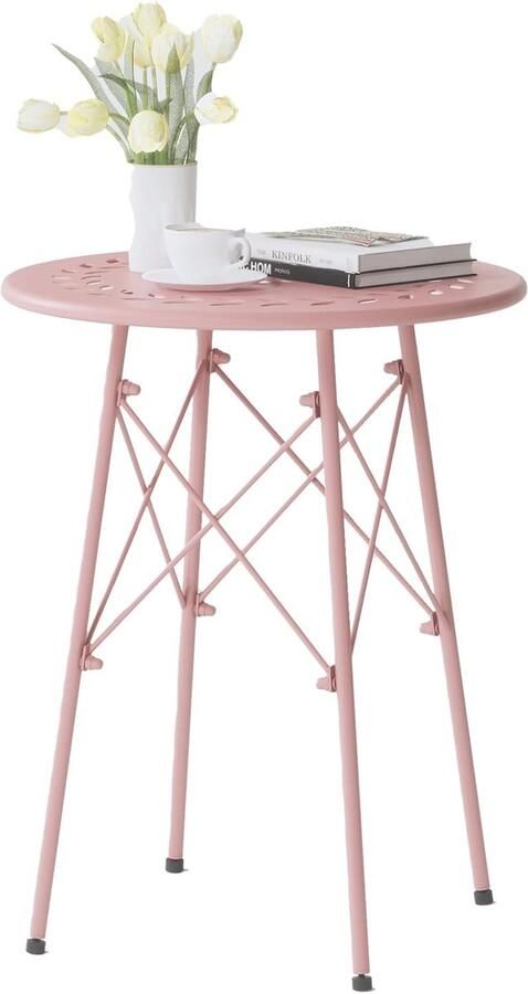 Ronde Buiten Bijzettafel – Weerbestendige Metalen Tafel voor Tuin Balkon en Terras (Roze)