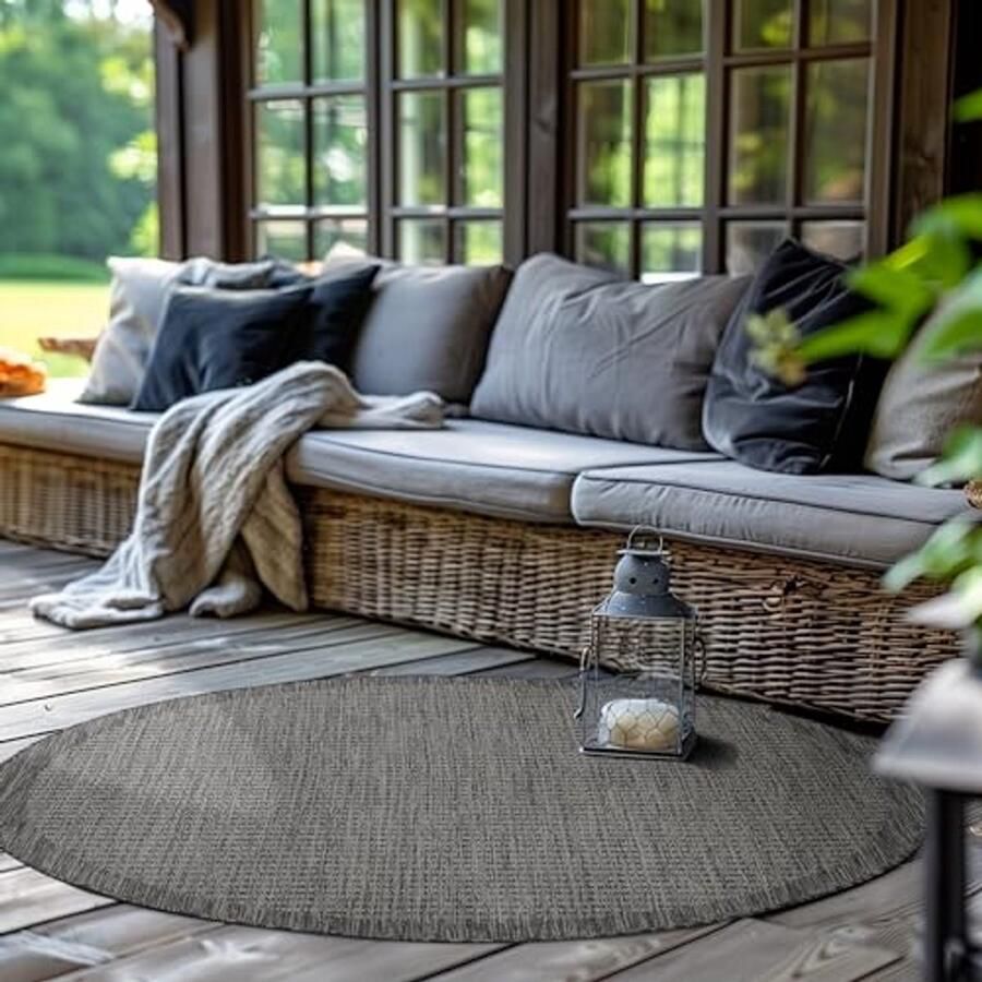 Ronde Buitenmat voor Terras Balkon en Tuin Weerbestendige en Wasbare Vloerkleed 200cm Zwart