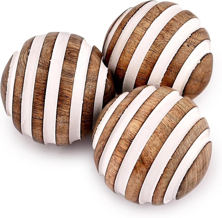 Ronde Decoratieve Ballen Houten Decoratie Set van 3 Mango Hout 7 62 cm