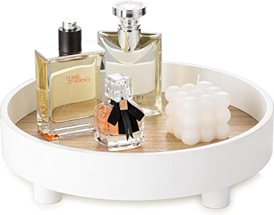 Ronde decoratieve ijdelheid lade: witte badkamer parfum trays cirkel voetstuk stand houten stijger voor display decor dressoir