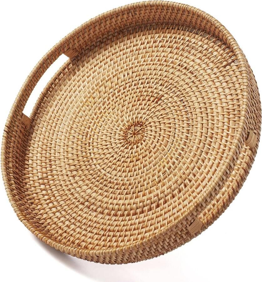 Ronde Dienbladen Met Handgrepen Ottomaanse Geweven Salontafel Lade Decoratief Voor Keuken En Huis Natuurlijk Afmetingen Klein 30cm x 6cm