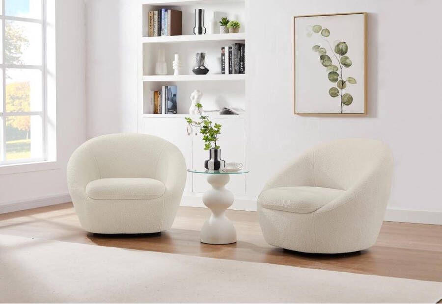 Vente-unique Ronde draaibare fauteuil van witte boucléstof LACARA L 88 cm x H 70 cm x D 78 cm - Foto 2